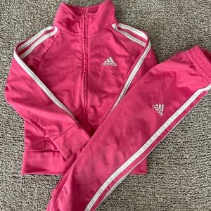 Adidas Kids Pink and White Tracksuit